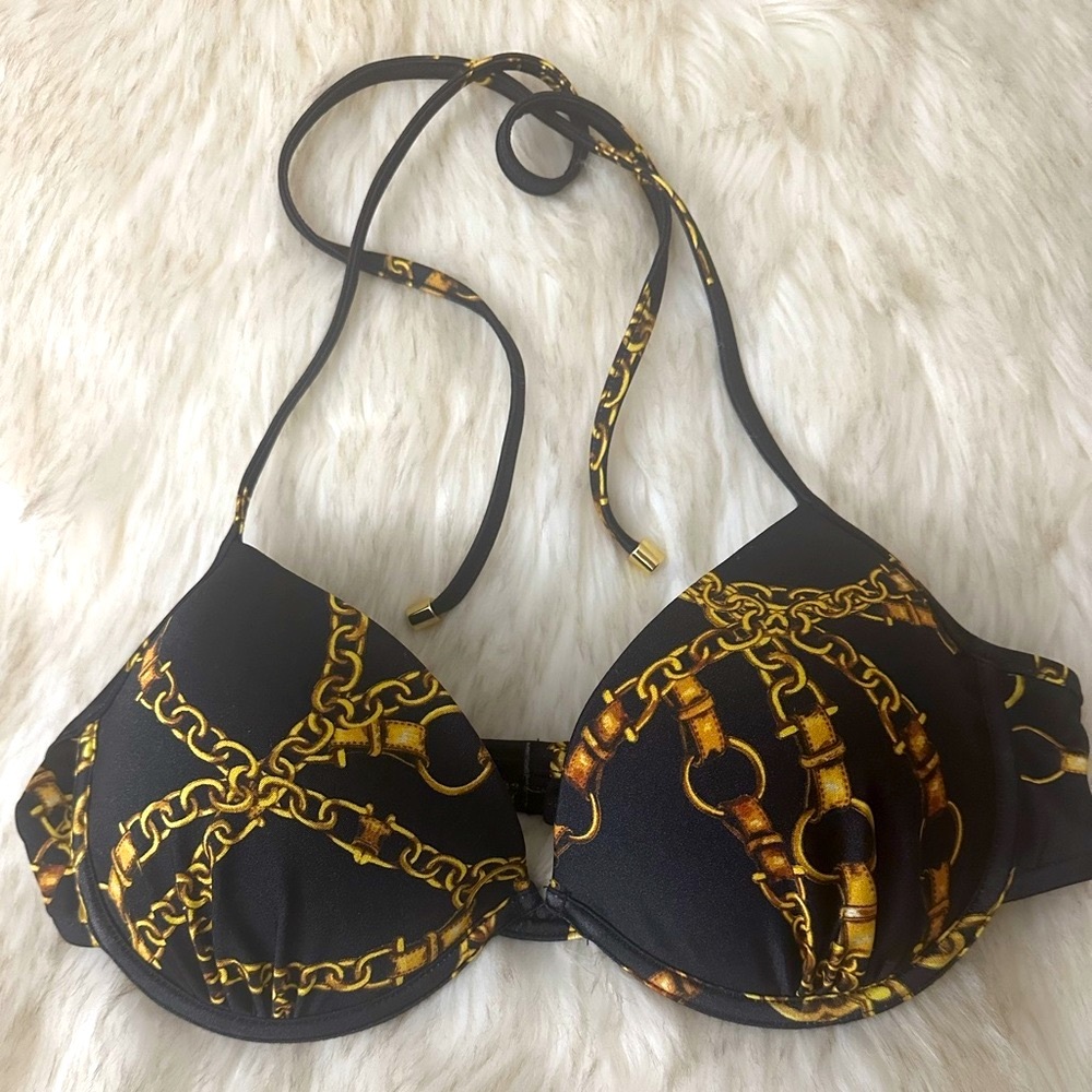 Victoria’s Secret Swim push up bra  blk/gold Chain Print